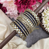 Vriksham Elegant Navy Blue Glass Bangle & White Stone Silk Thread Bangle Set-G19862